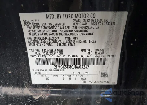 2018 Ford Flex Limited from USA, damaged, VIN 2FMGK5D80JBA05247